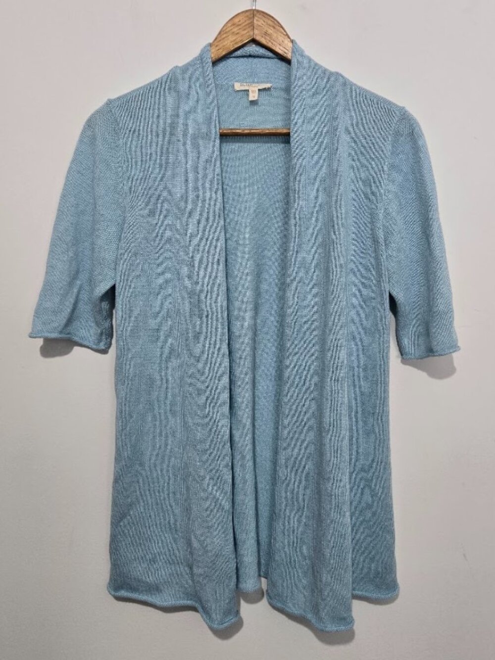 Eileen Fisher Blue 100% Linen Open Front Cardigan Sz S Petite Lightweight Beach